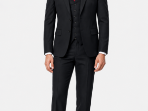 full body black suit studio portrait